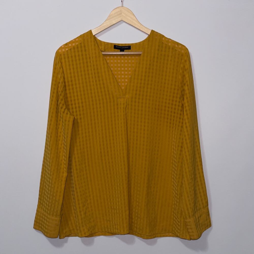Banana Republic Yellow Gingham V-Neck Blouse women’s size Large